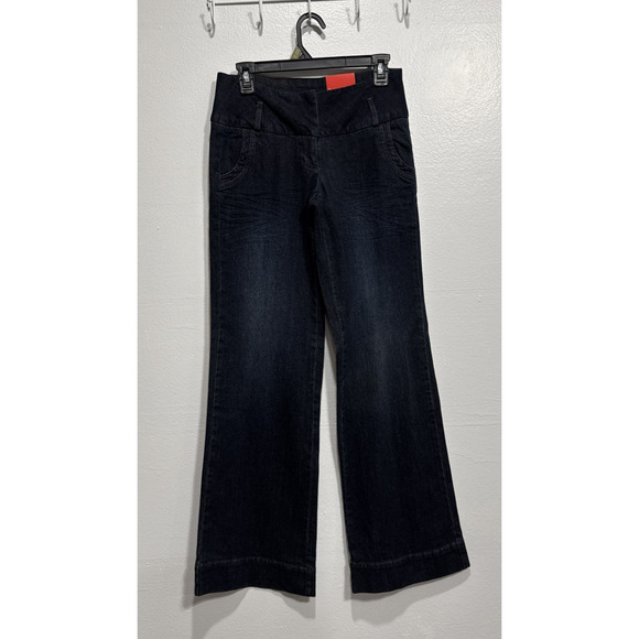 Elle Wide Leg Jeans Women 2 Tall Low Rise Flare Stretch Blue Denim Pant *No belt - Picture 1 of 11
